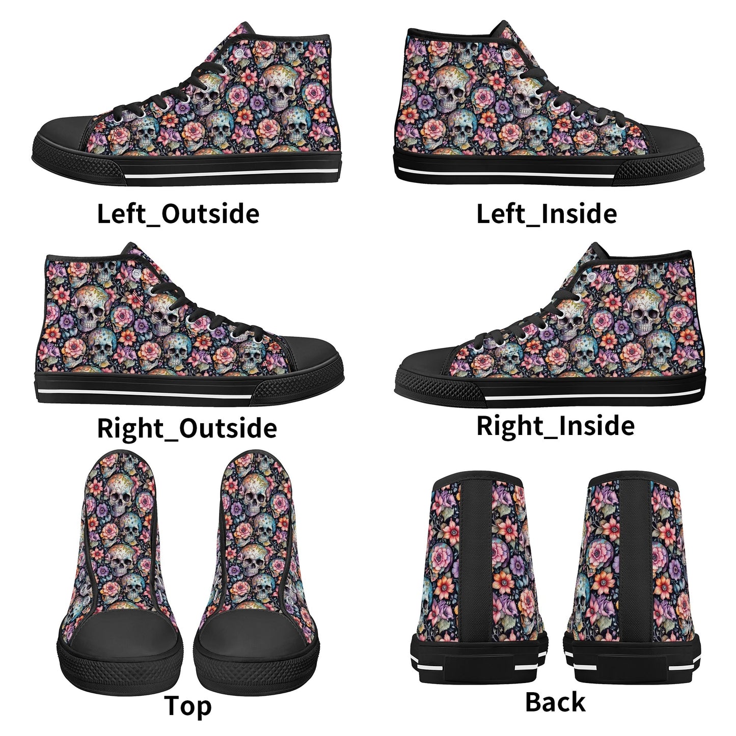 Pastel Floral and Skulls Womens High Top Canvas Shoes