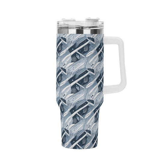 Blue Wind 40oz Stainless Steel Tumbler Gift With White Handle and Straw