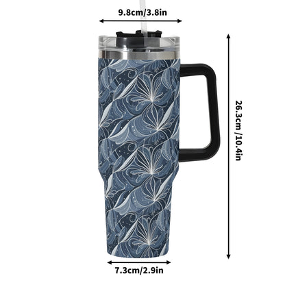 Cold Wind 40oz Stainless Steel Tumbler Gift With Black Handle and Straw