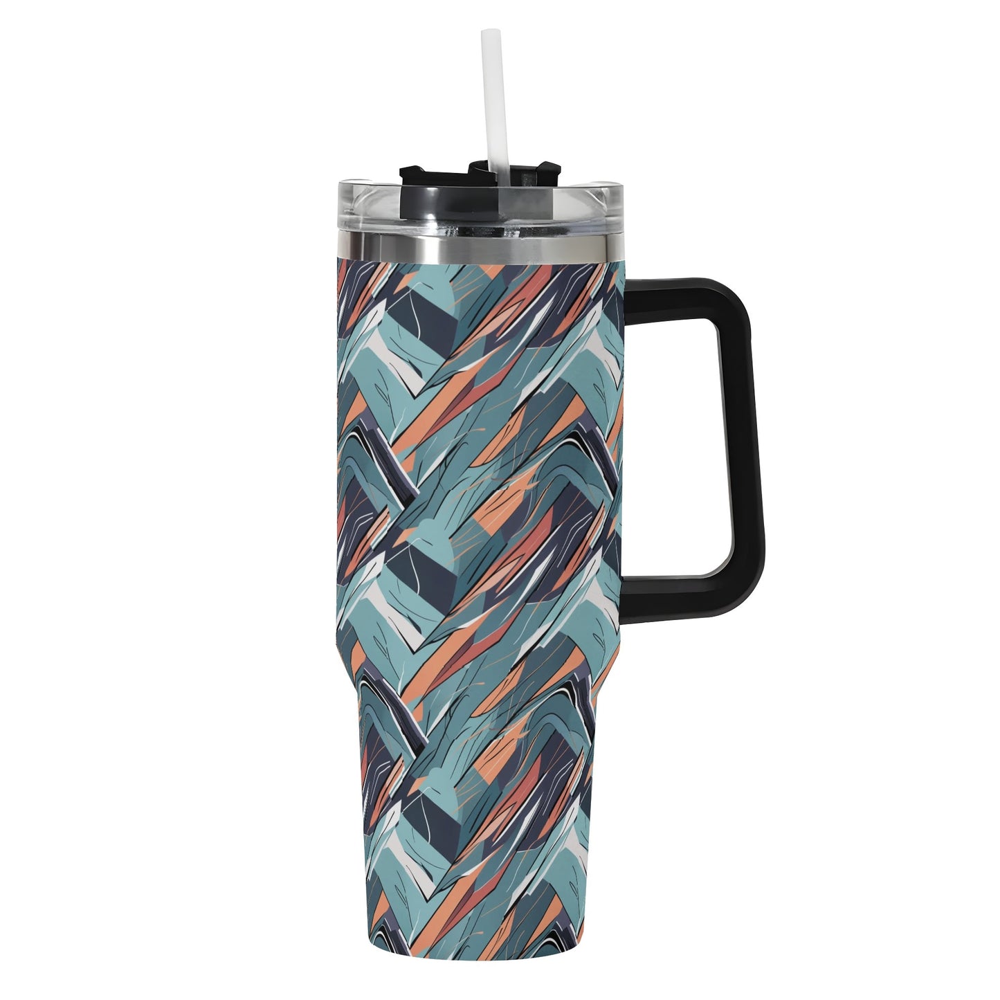 Abstract Breeze 40oz Stainless Steel Tumbler Gift With Black Handle and Straw