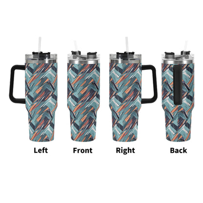 Abstract Breeze 40oz Stainless Steel Tumbler Gift With Black Handle and Straw