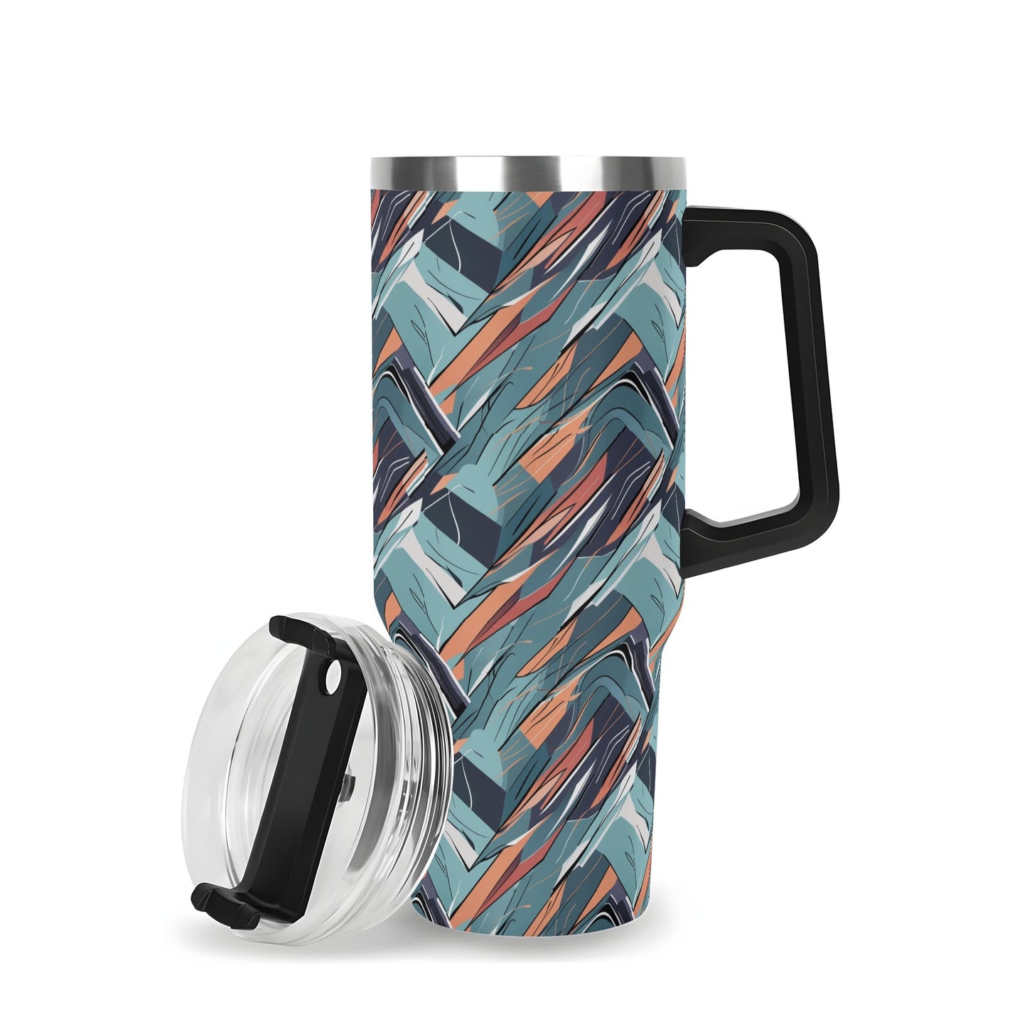 Abstract Breeze 40oz Stainless Steel Tumbler Gift With Black Handle and Straw