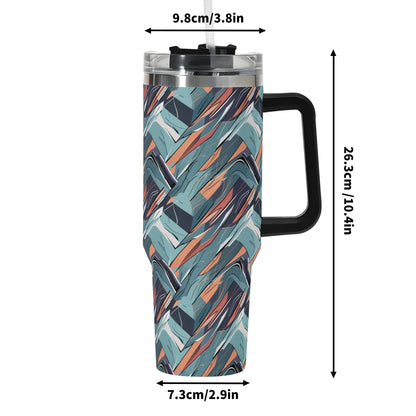 Abstract Breeze 40oz Stainless Steel Tumbler Gift With Black Handle and Straw