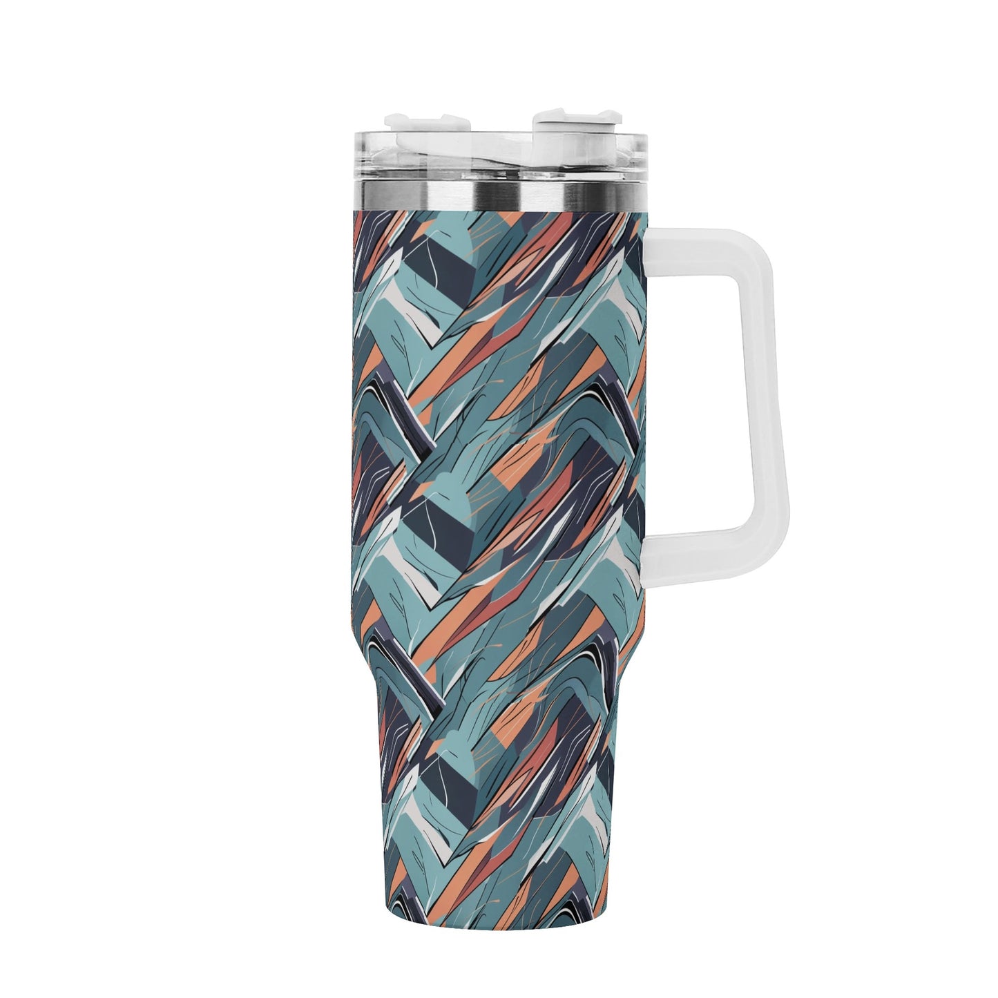 Abstract Breeze 40oz Stainless Steel Tumbler Gift With White Handle and Straw