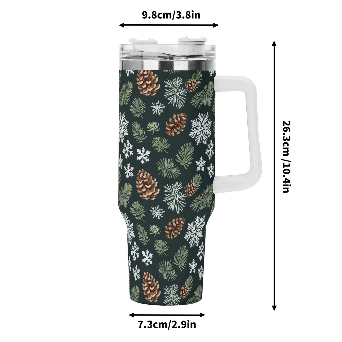 Snowflake Pine 40oz Stainless Steel Tumbler Gift With White Handle and Straw