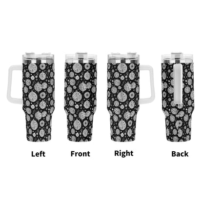 Black and White Ornament 40oz Stainless Steel Tumbler Gift With White Handle and Straw