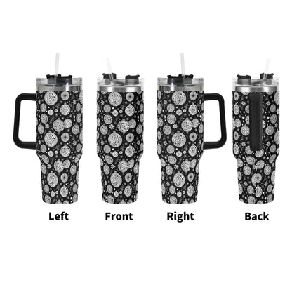 Black and White Ornament 40oz Stainless Steel Tumbler Gift With Black Handle and Straw