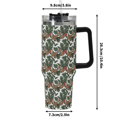 Holly Pine 40oz Stainless Steel Tumbler Gift With Black Handle and Straw