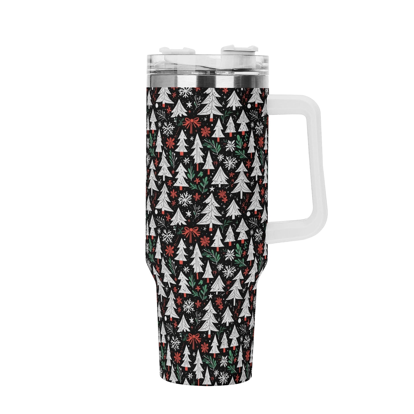 Christmas Tree 40oz Stainless Steel Tumbler Gift With White Handle and Straw