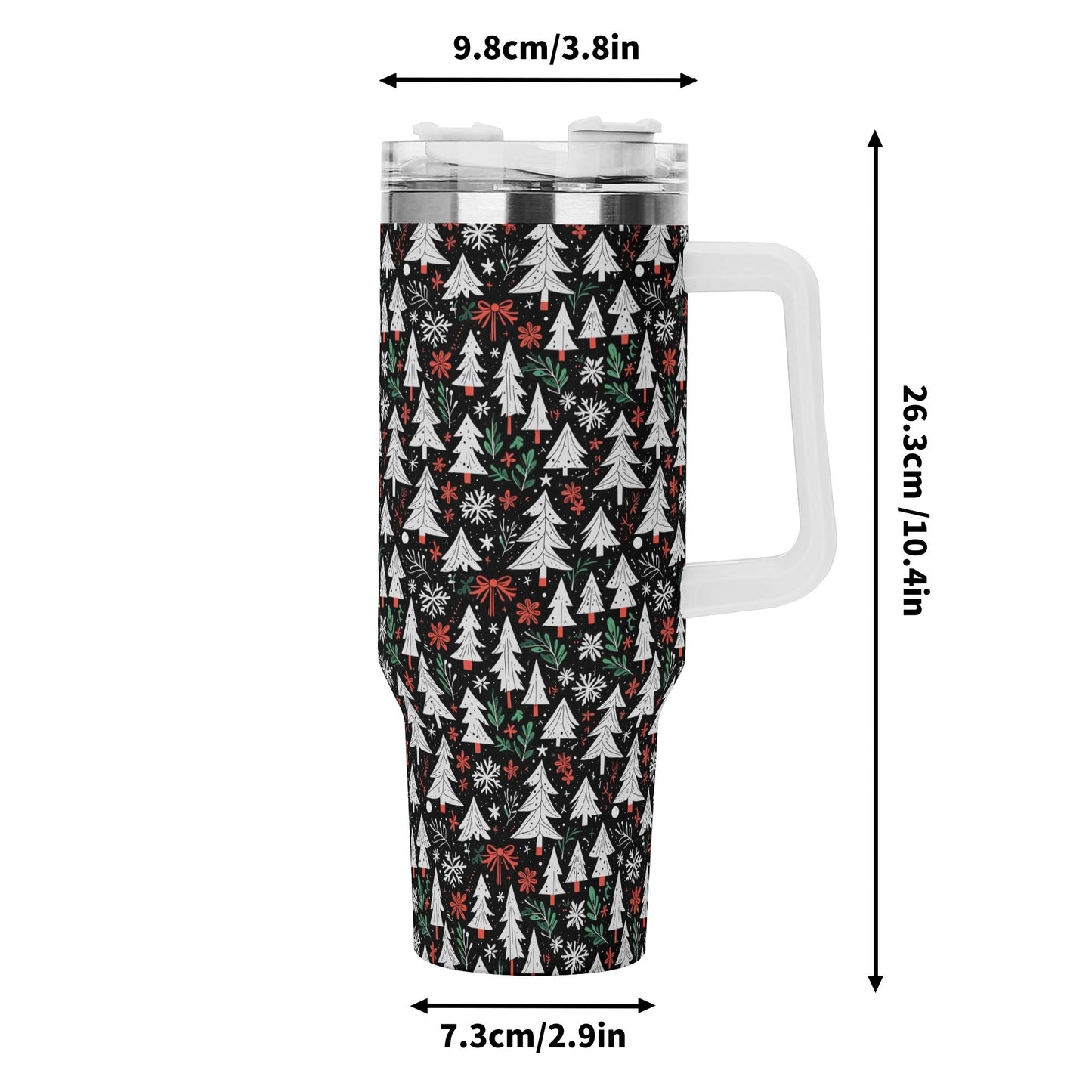 Christmas Tree 40oz Stainless Steel Tumbler Gift With White Handle and Straw