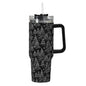 Black and White Christmas Tree 40oz Stainless Steel Tumbler Gift With Black Handle and Straw