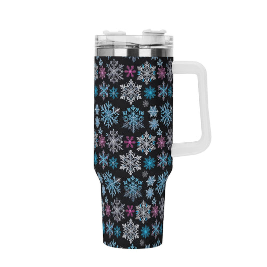 Party Snowflake 40oz Stainless Steel Tumbler Gift With White Handle and Straw