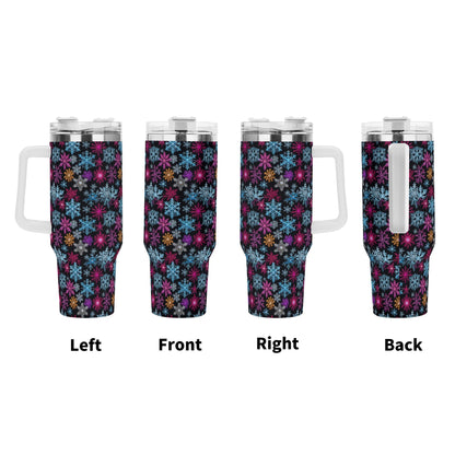 Colorful Party Snowflake 40oz Stainless Steel Tumbler Gift With White Handle and Straw