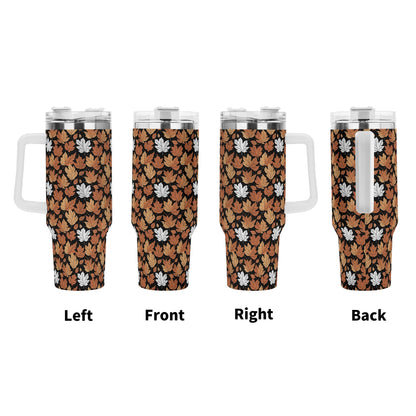 Maple Leaves 40oz Stainless Steel Tumbler Gift With White Handle and Straw