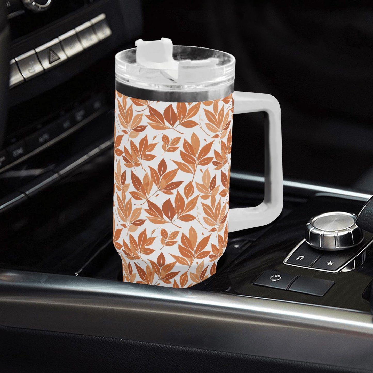 Autumn Leaves 40oz Stainless Steel Tumbler Gift With White Handle and Straw