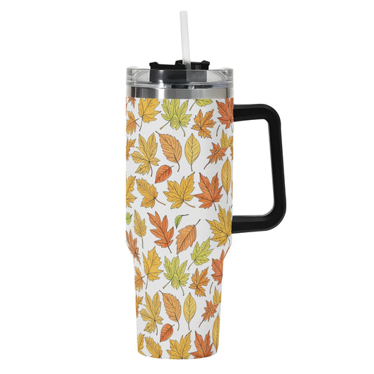 Autumn 40oz Stainless Steel Tumbler Gift With Black Handle and Straw