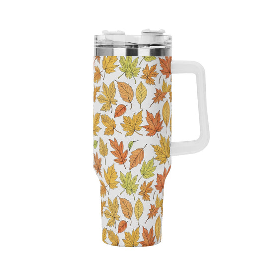 Autumn 40oz Stainless Steel Tumbler Gift With White Handle and Straw