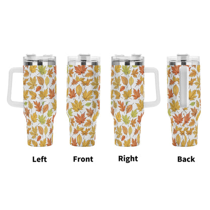 Autumn 40oz Stainless Steel Tumbler Gift With White Handle and Straw