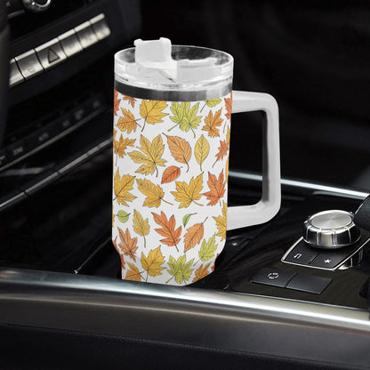 Autumn 40oz Stainless Steel Tumbler Gift With White Handle and Straw