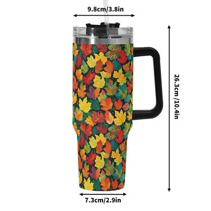 Colorful Leaves 40oz Stainless Steel Tumbler Gift With Black Handle and Straw