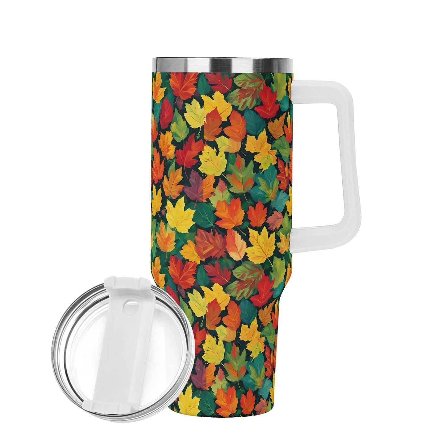 Colorful Leaves 40oz Stainless Steel Tumbler Gift With White Handle and Straw