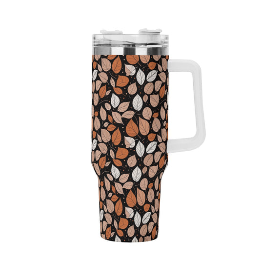 Dark Leaves 40oz Stainless Steel Tumbler Gift With White Handle and Straw