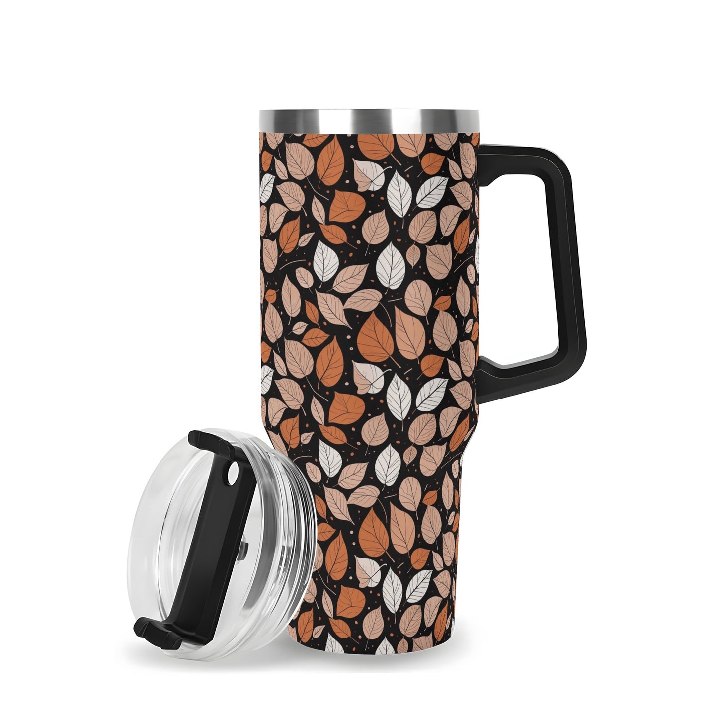 Dark Leaves 40oz Stainless Steel Tumbler Gift With Black Handle and Straw