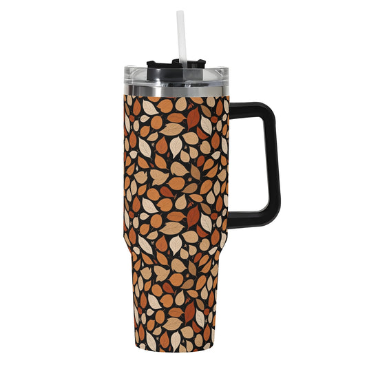 Red Leaves 40oz Stainless Steel Tumbler Gift With Black Handle and Straw