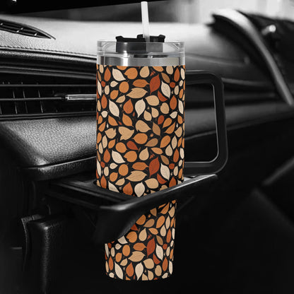 Red Leaves 40oz Stainless Steel Tumbler Gift With Black Handle and Straw