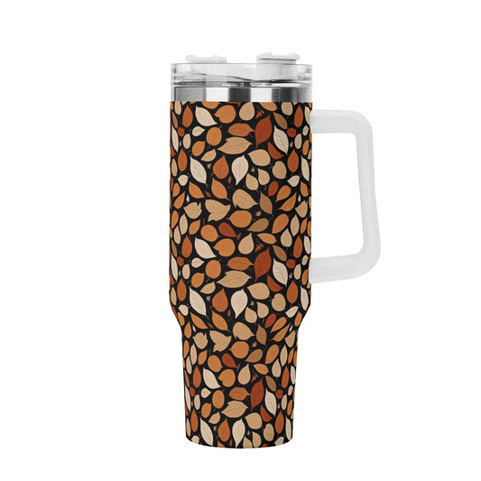 Red Leaves 40oz Stainless Steel Tumbler Gift With White Handle and Straw