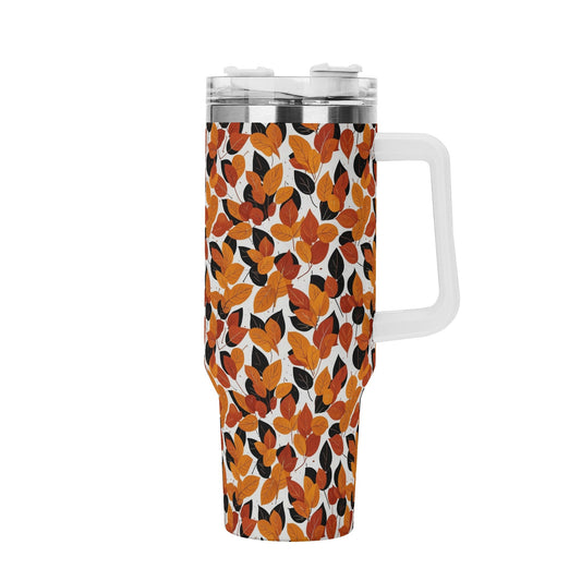 Red Autumn 40oz Stainless Steel Tumbler Gift With White Handle and Straw