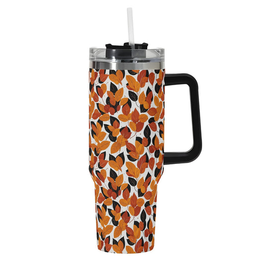 Red Autumn 40oz Stainless Steel Tumbler Gift With Black Handle and Straw