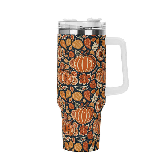 Pumpkin Leaves 40oz Stainless Steel Tumbler Gift With White Handle and Straw