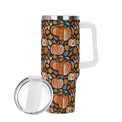 Pumpkin Fall 40oz Stainless Steel Tumbler Gift With White Handle and Straw