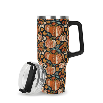 Pumpkin Fall 40oz Stainless Steel Tumbler Gift With Black Handle and Straw