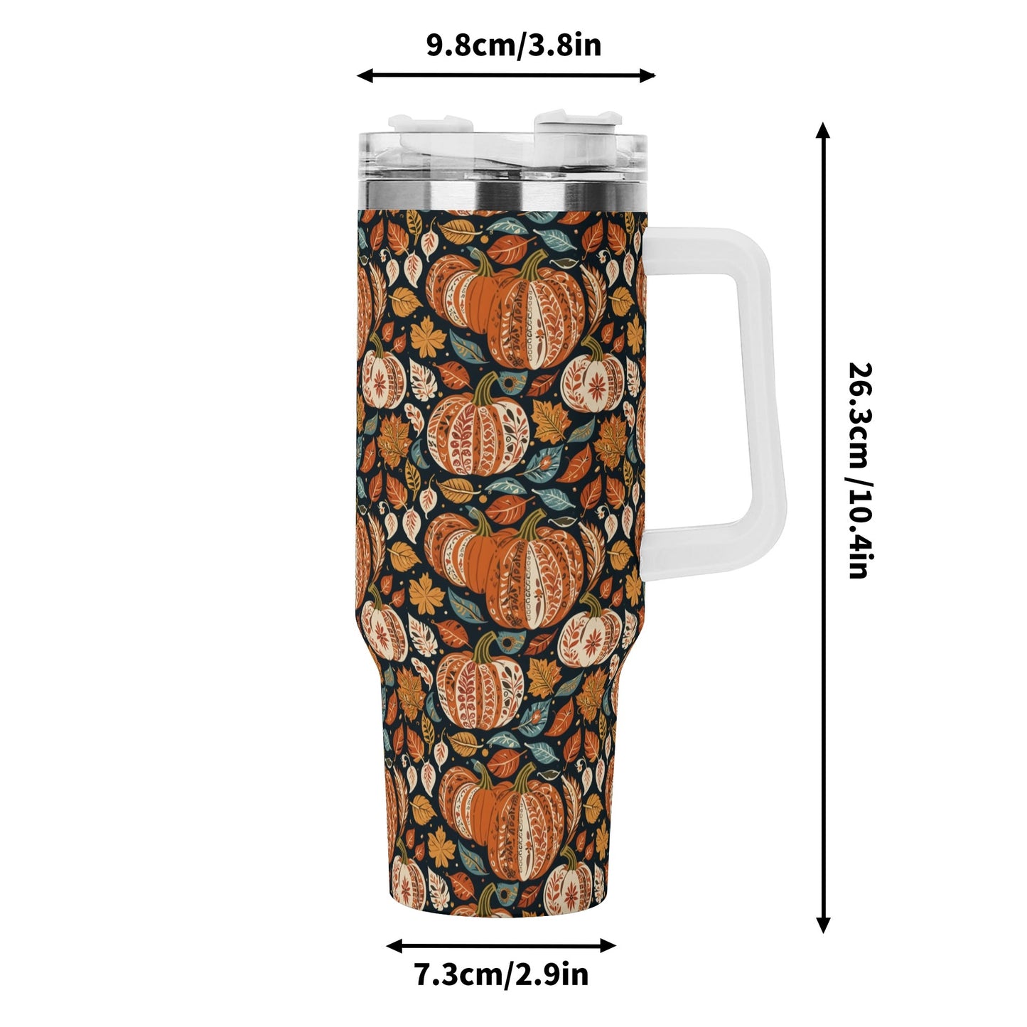 Pumpkin Fall 40oz Stainless Steel Tumbler Gift With White Handle and Straw