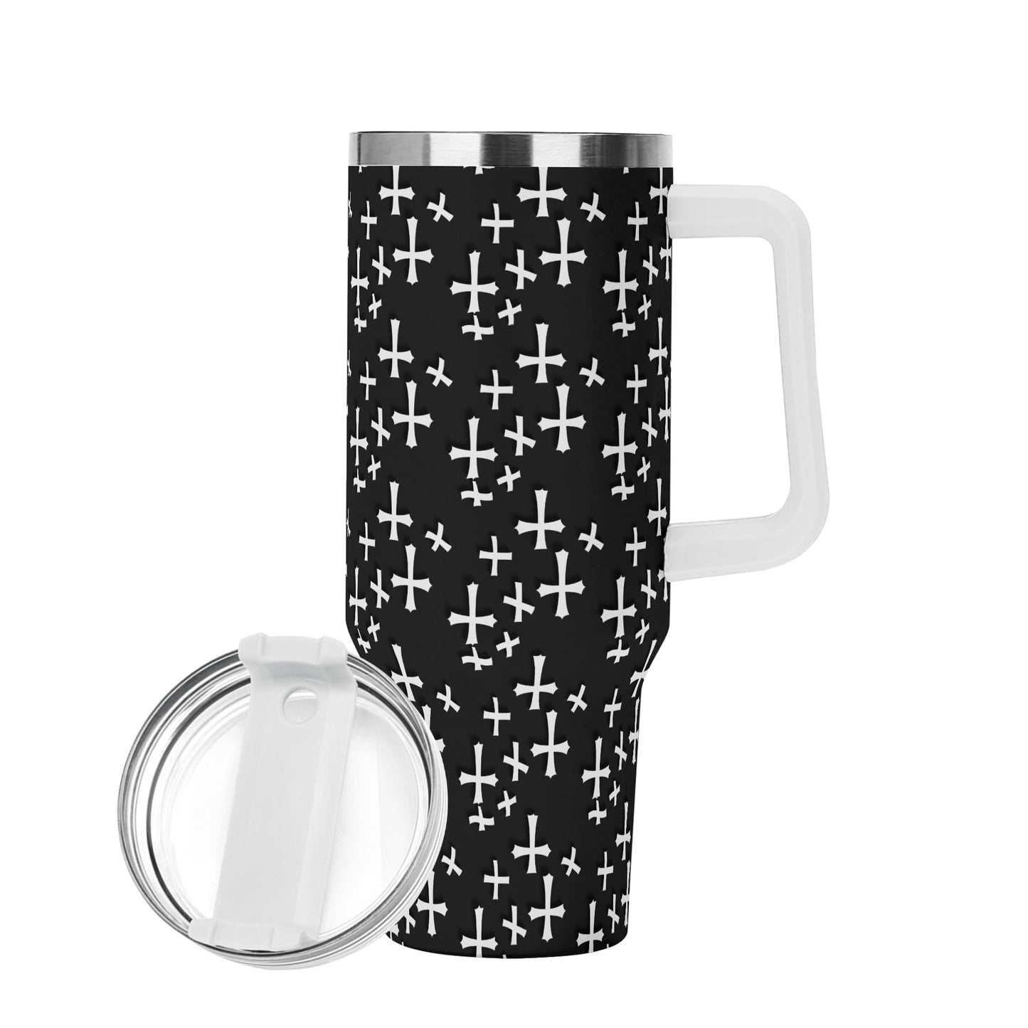 Little Crosses 40oz Stainless Steel Tumbler Gift With White Handle and Straw