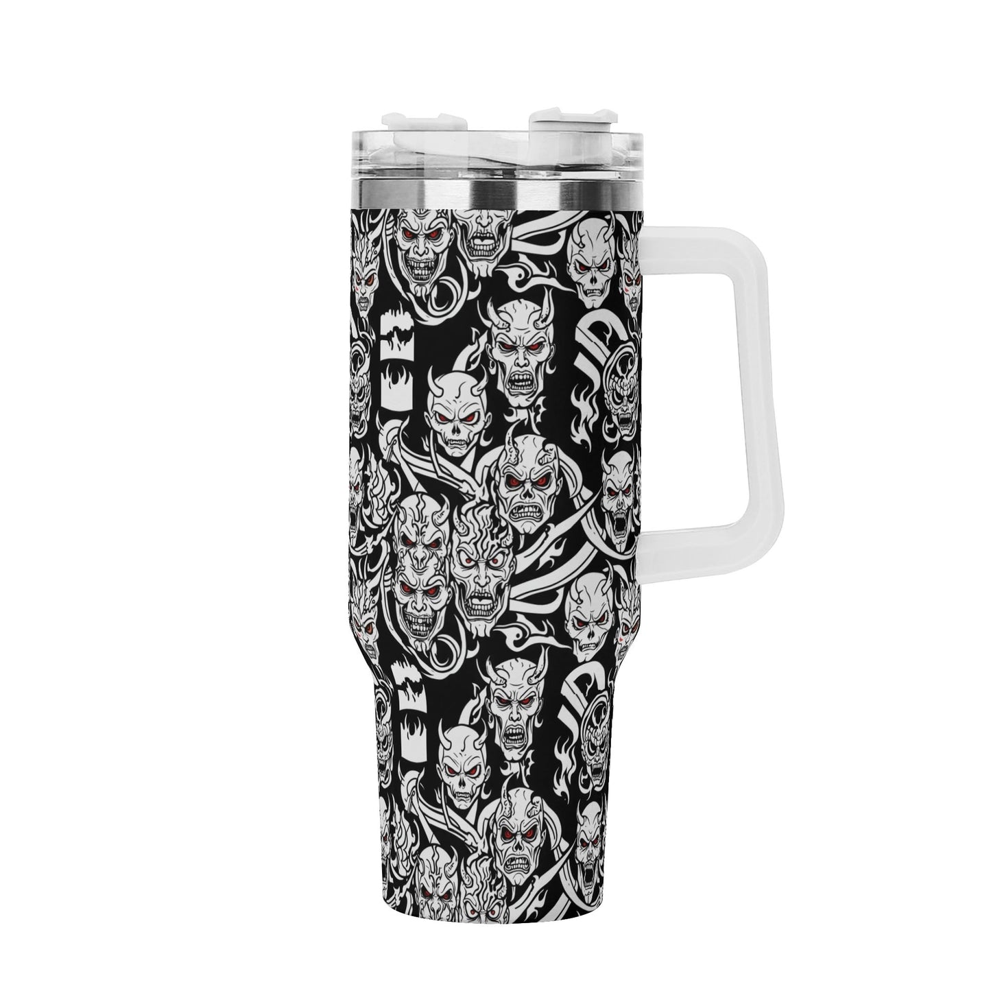 Demons 40oz Stainless Steel Tumbler Gift With White Handle and Straw