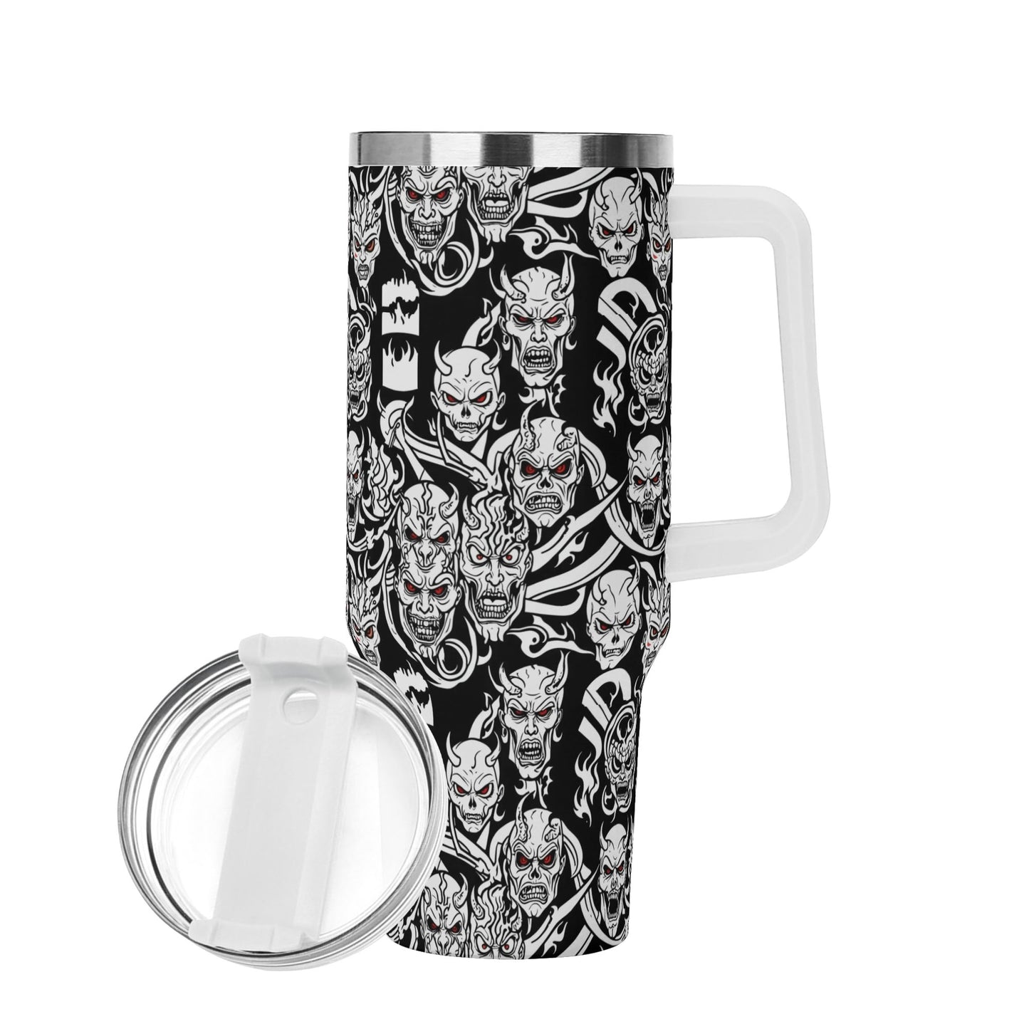 Demons 40oz Stainless Steel Tumbler Gift With White Handle and Straw