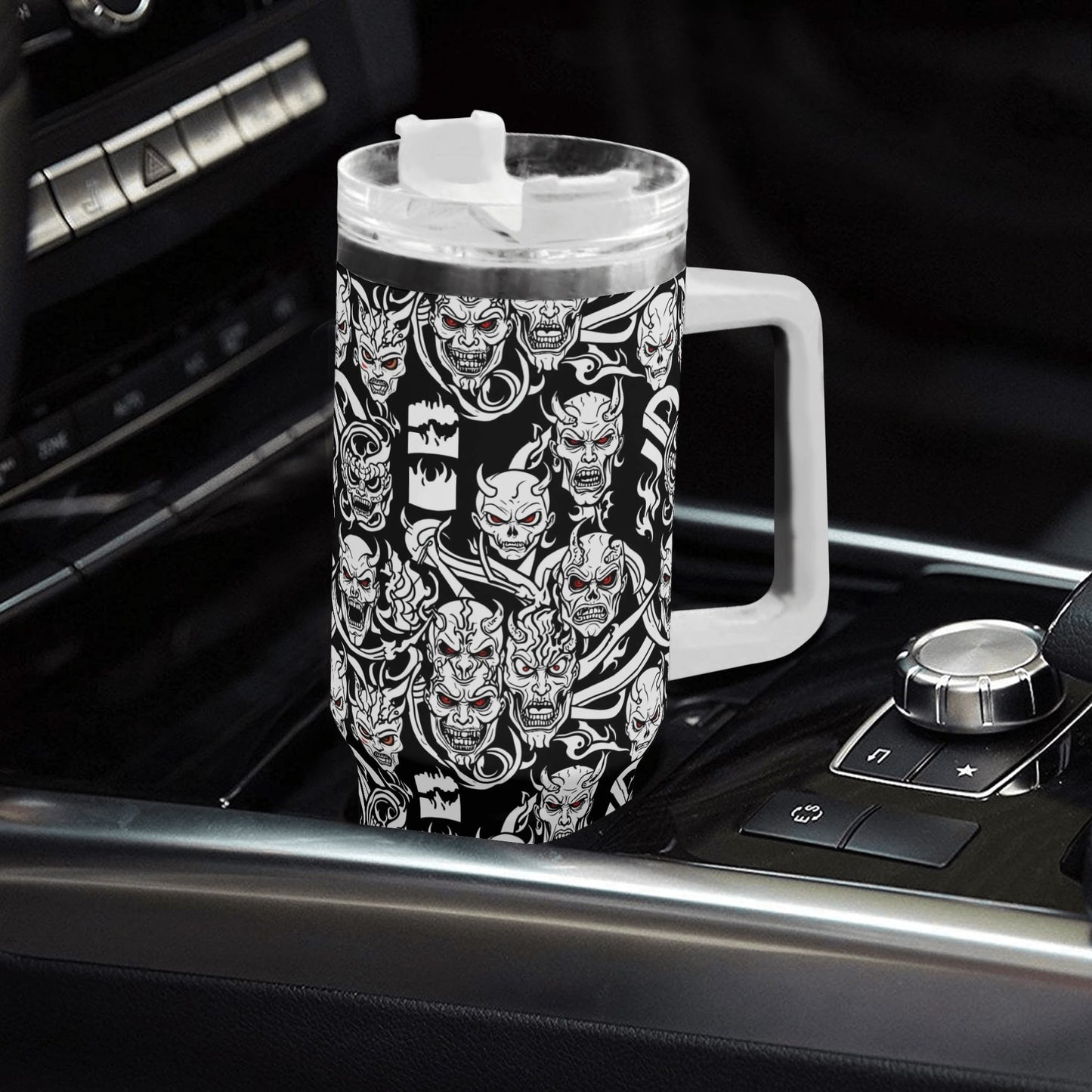 Demons 40oz Stainless Steel Tumbler Gift With White Handle and Straw