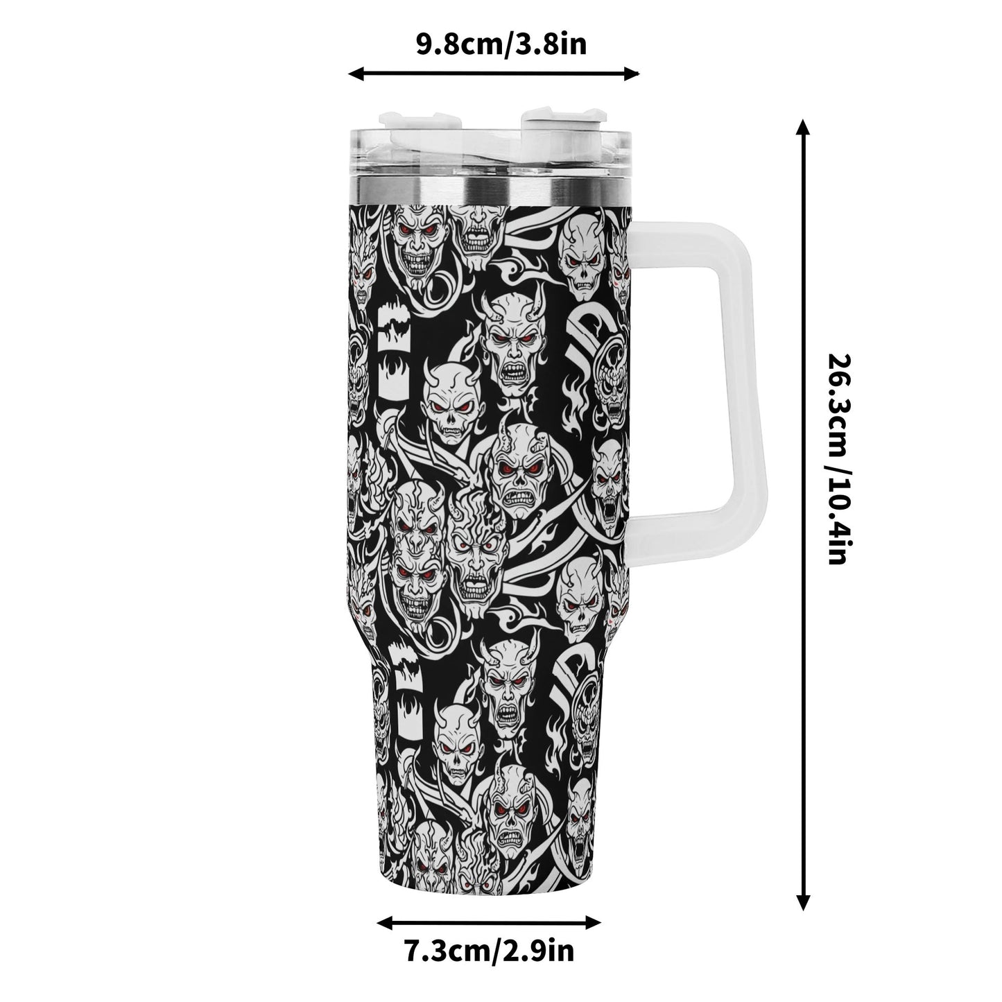 Demons 40oz Stainless Steel Tumbler Gift With White Handle and Straw