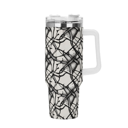 Ink Floral 40oz Stainless Steel Tumbler Gift With White Handle and Straw