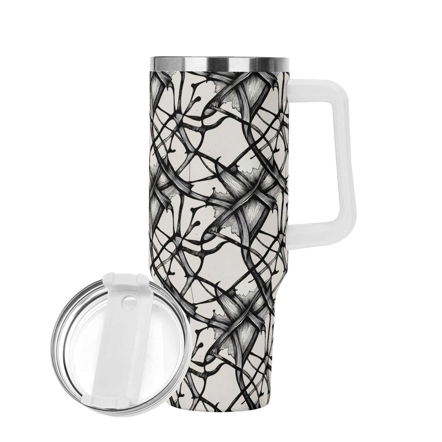 Ink Floral 40oz Stainless Steel Tumbler Gift With White Handle and Straw