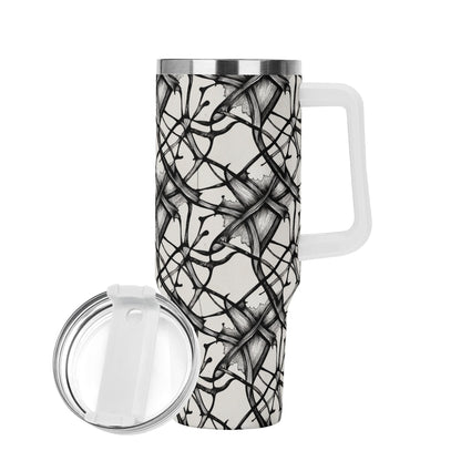 Ink Floral 40oz Stainless Steel Tumbler Gift With White Handle and Straw