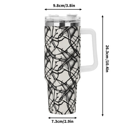 Ink Floral 40oz Stainless Steel Tumbler Gift With White Handle and Straw