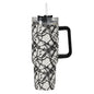 Ink Floral 40oz Stainless Steel Tumbler Gift With Black Handle and Straw