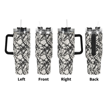 Ink Floral 40oz Stainless Steel Tumbler Gift With Black Handle and Straw