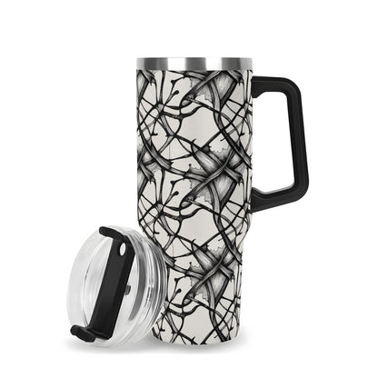 Ink Floral 40oz Stainless Steel Tumbler Gift With Black Handle and Straw