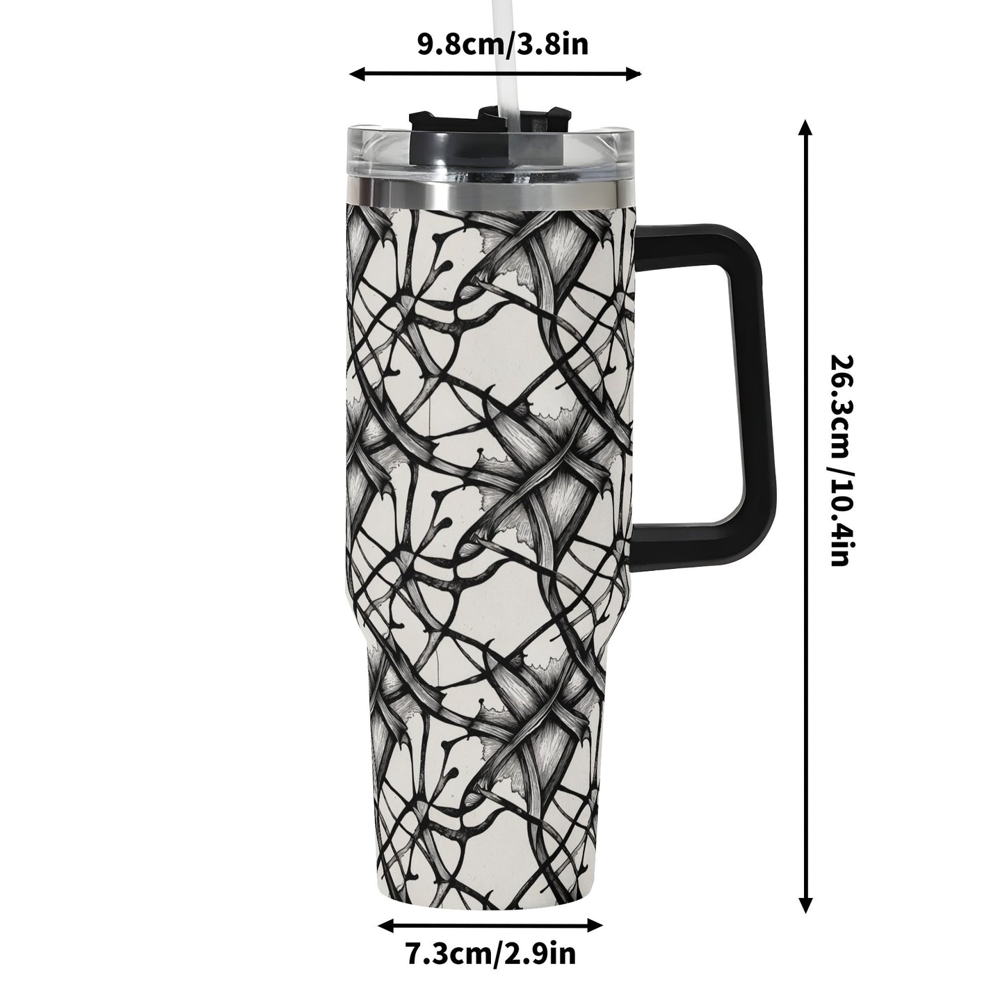 Ink Floral 40oz Stainless Steel Tumbler Gift With Black Handle and Straw