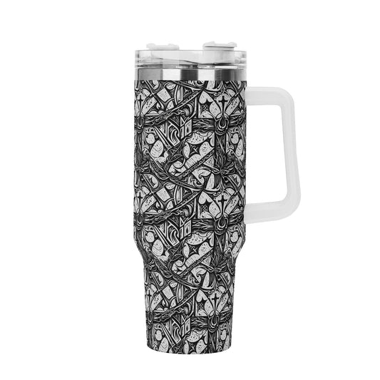 Hidden Cross 40oz Stainless Steel Tumbler Gift With White Handle and Straw